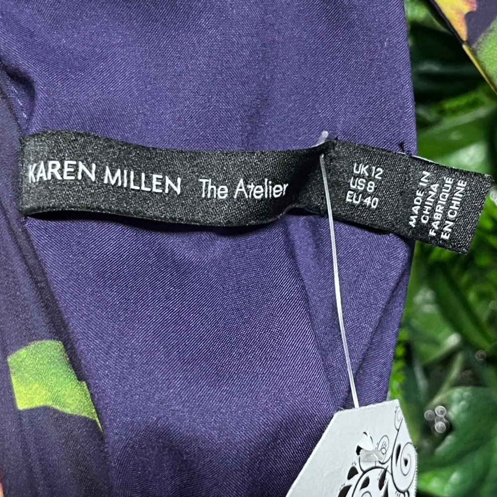 Karen Millen Atelier Pants Jumpsuit 8 Navy Purple Floral Halter Wide Leg 4055 - Picture 4 of 9